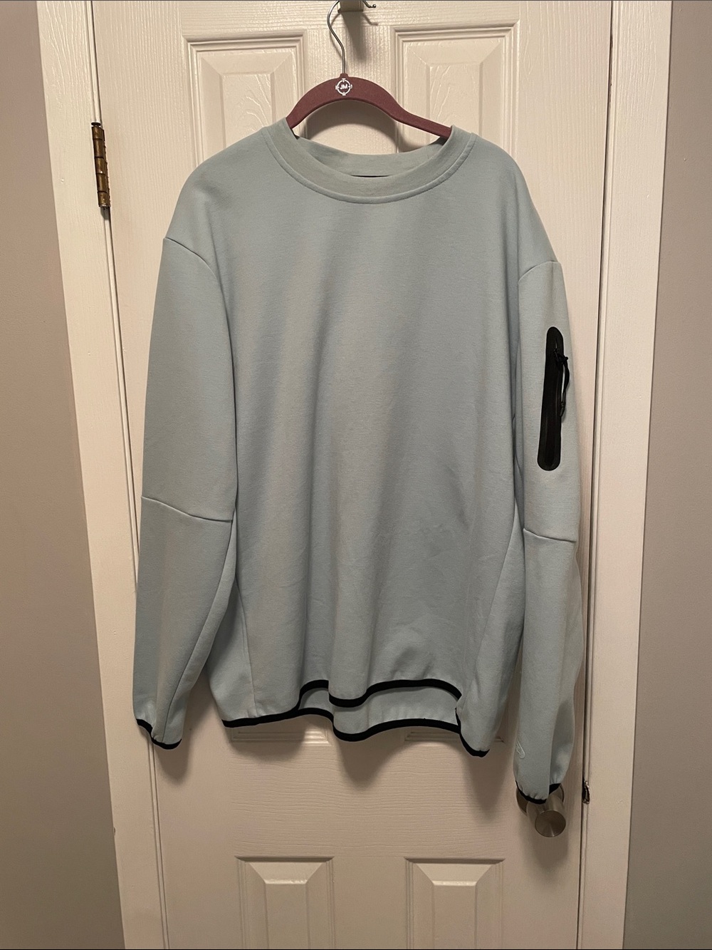 Men's Pale Blue Crewneck Sweatshirt with Sleeve Zip Pocket